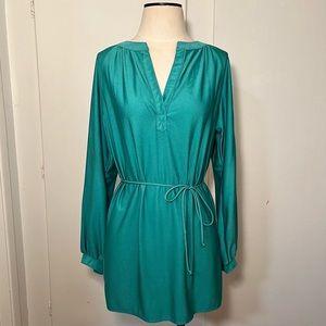Vintage 70s Green Ship n Shore Tie Waist V Neck Disco Nylon Tunic Top